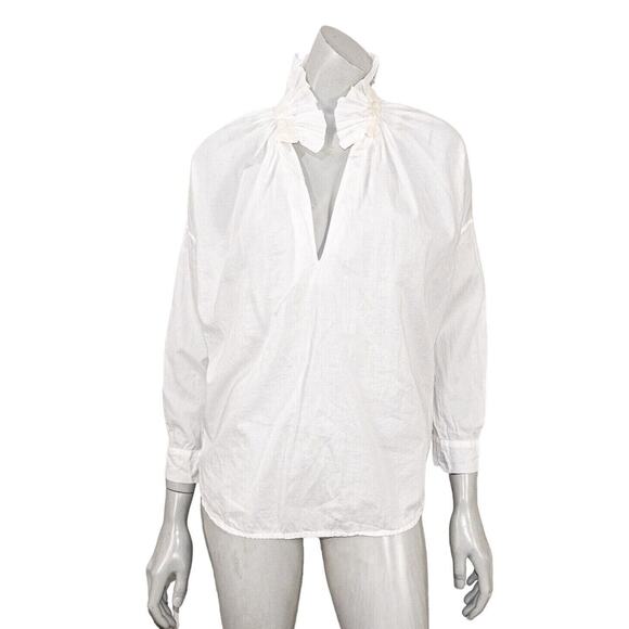 A SHIRT THING Penelope Cabo Shirt ruffle neck in white iceberg Women's Sz P S - Picture 1 of 11
